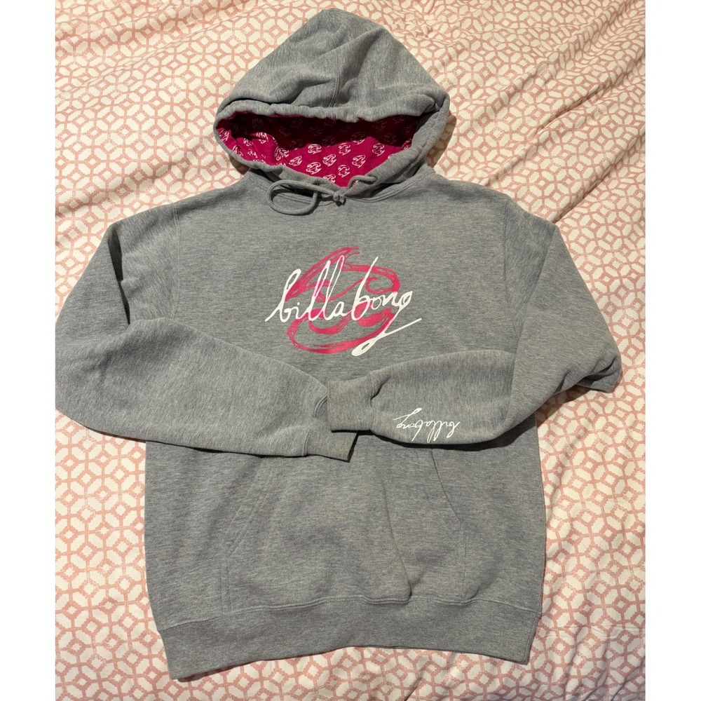 Y2K Billabong Graphic Pullover Hoodie - Gray Small